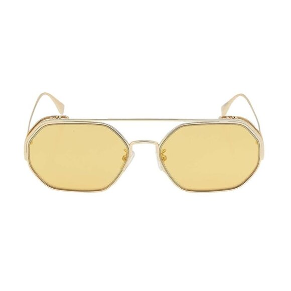 NEW FE40039U 10L WOMEN FENDI SUNGLASSES GOLD YELLOW GEOMETRIC EYEWEAR - Picture 3 of 5